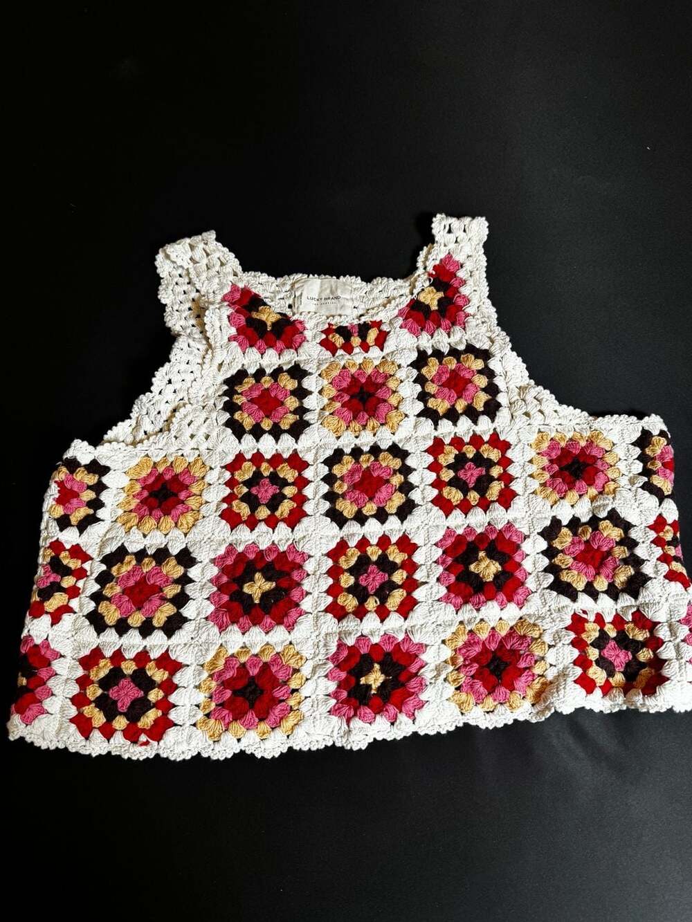 Lucky Brand Women's Granny Square Crochet Knit Sleeveless Tank Top